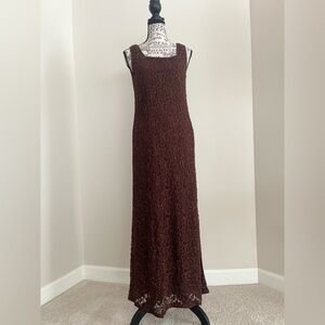 Brown Beaded Full Length Gown — Small